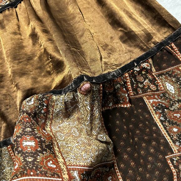 Miss Me Brown Patchwork Vintage Maxi Skirt Paisley Satin Size Small - Picture 8 of 11
